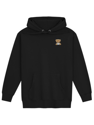 Schwarzer Hoodie mit kleinem Teddy-Logo auf der linken Brust