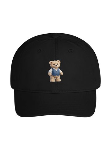 Schwarze Kappe mit kleiner Teddy-Figur vorne