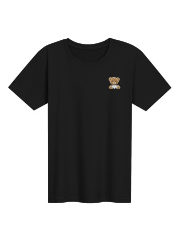 Schwarzes T-Shirt mit kleinem Teddy-Logo auf der linken Brust